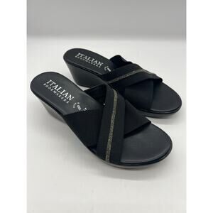 Italian Shoemakers Women's Jeweled Wedge Slip-on Sandals Black Size 8M
